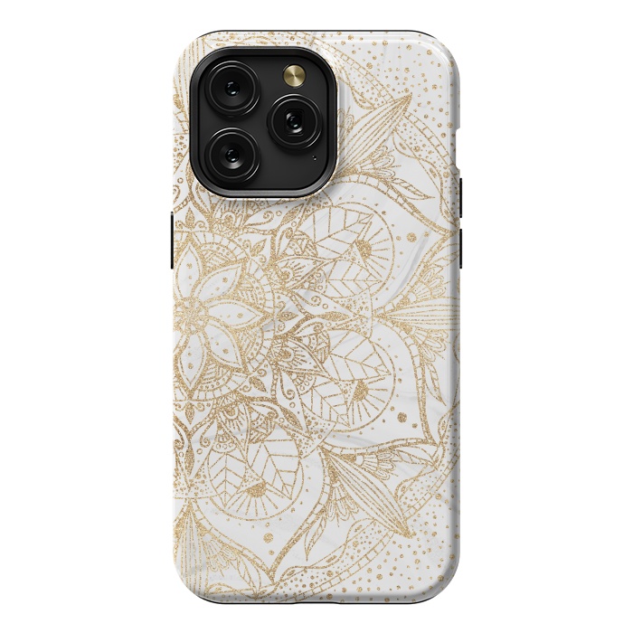 iPhone 15 Pro Max StrongFit Trendy Gold Floral Mandala Marble Design by InovArts
