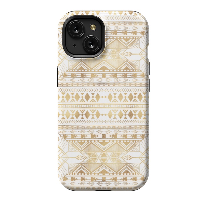 iPhone 15 StrongFit Trendy Gold Geometric Tribal Aztec Pattern by InovArts
