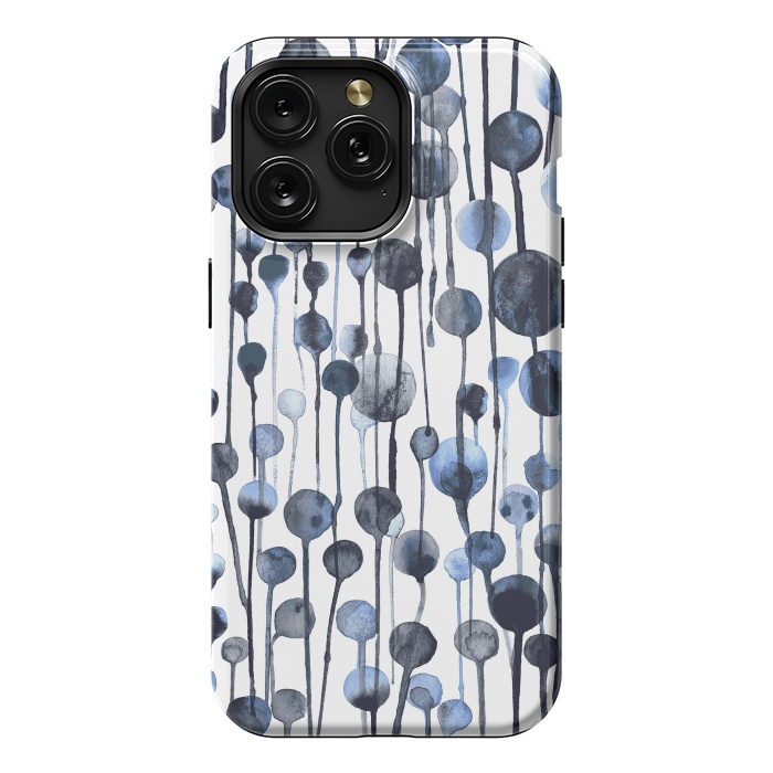 iPhone 15 Pro Max StrongFit Dripping Watercolor Dots Navy by Ninola Design