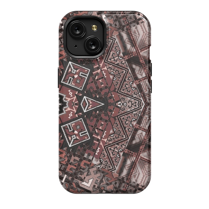 iPhone 15 StrongFit Ethnic brown geometric pattern by Oana 