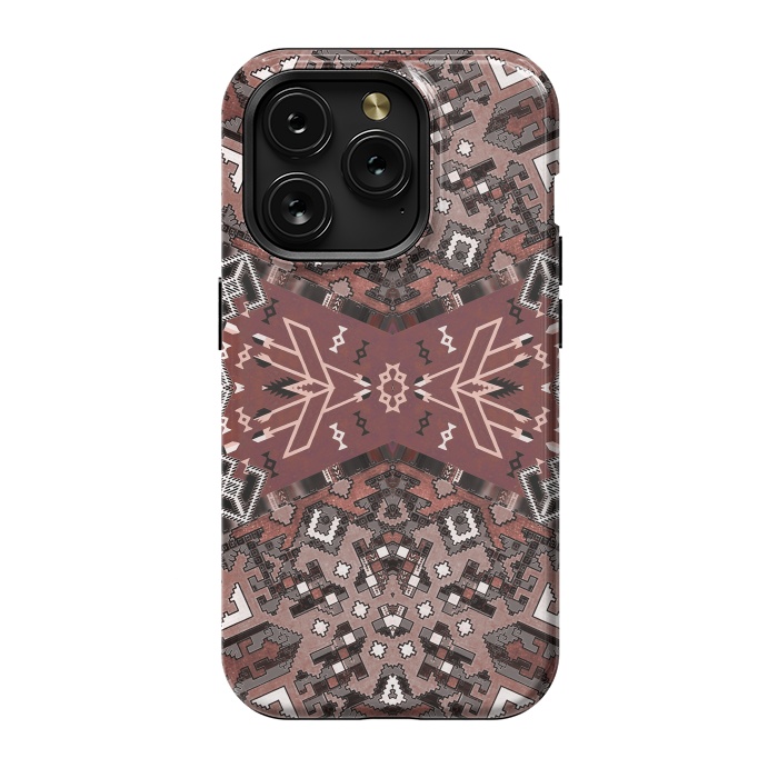 iPhone 15 Pro StrongFit Ethnic geometric pattern in autumnal brown by Oana 
