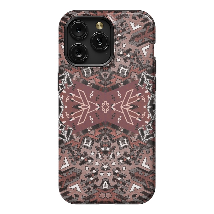 iPhone 15 Pro Max StrongFit Ethnic geometric pattern in autumnal brown by Oana 