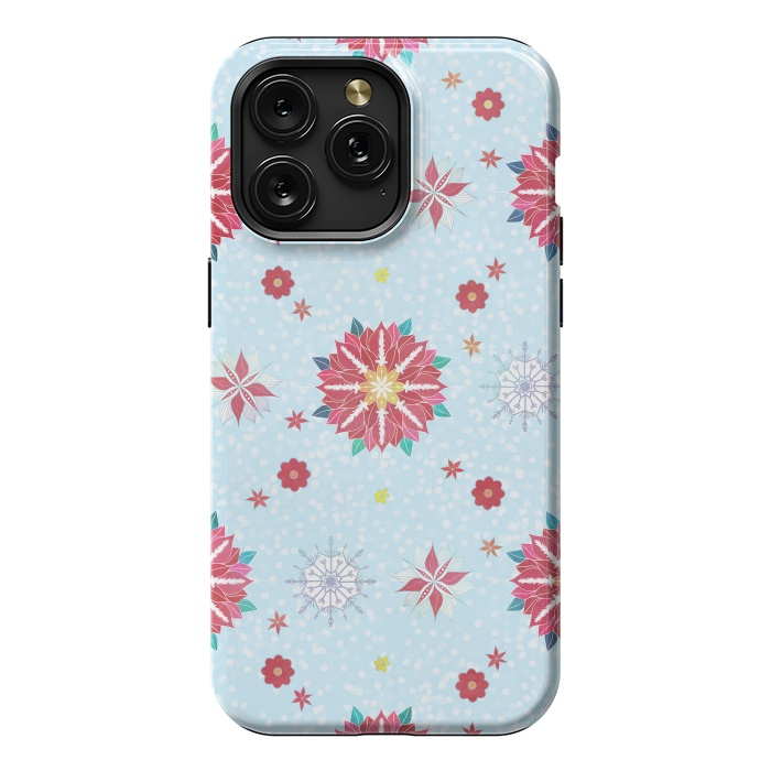 iPhone 15 Pro Max StrongFit Trendy Winter Red Poinsettias White Snowflakes Pattern by InovArts