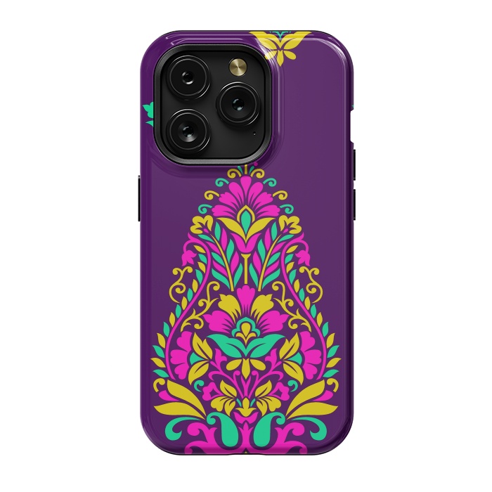 iPhone 15 Pro StrongFit Purple Ethnic Mandalas by ArtsCase
