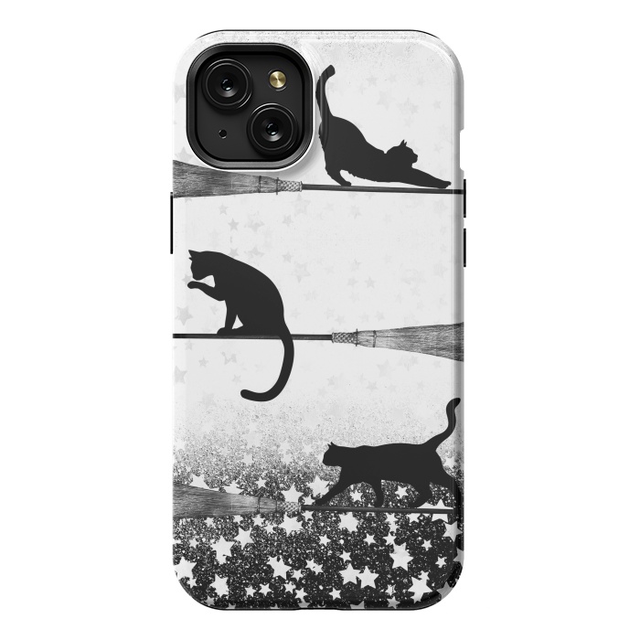 iPhone 15 Plus StrongFit black cats flying on witch brooms by Oana 