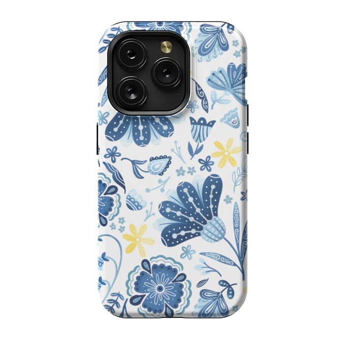 iPhone 15 Pro StrongFit Intricate Blue Floral by Noonday Design