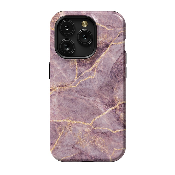 iPhone 15 Pro StrongFit Pink Marble with Gold fake Glitter by ArtsCase