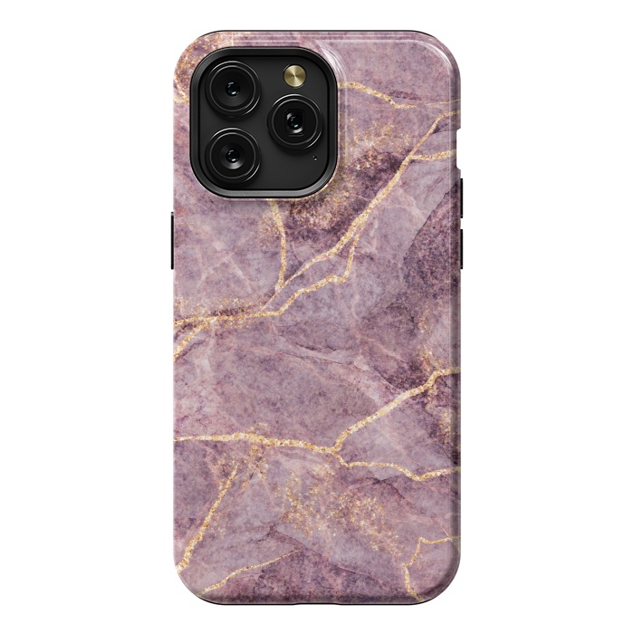iPhone 15 Pro Max StrongFit Pink Marble with Gold fake Glitter by ArtsCase