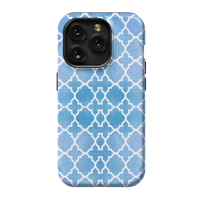 iPhone 15 Pro StrongFit BLUE WHITE ETHNIC PATTERN by MALLIKA