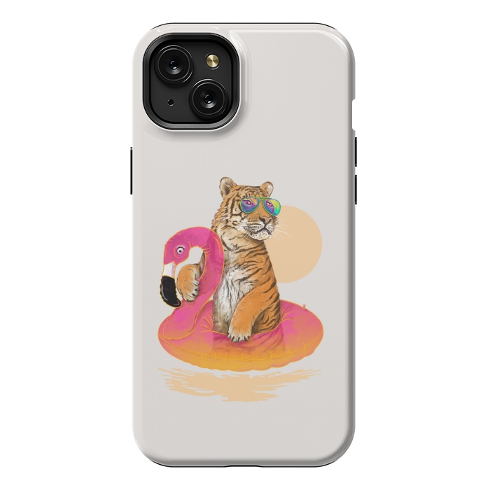 iPhone 15 Plus StrongFit Chillin Flamingo Tiger by 38 Sunsets