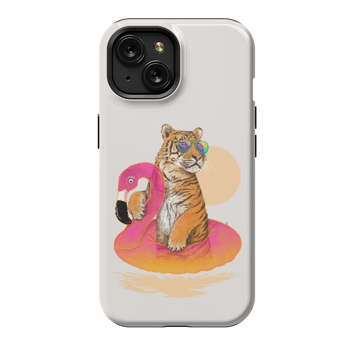 iPhone 15 StrongFit Chillin Flamingo Tiger by 38 Sunsets