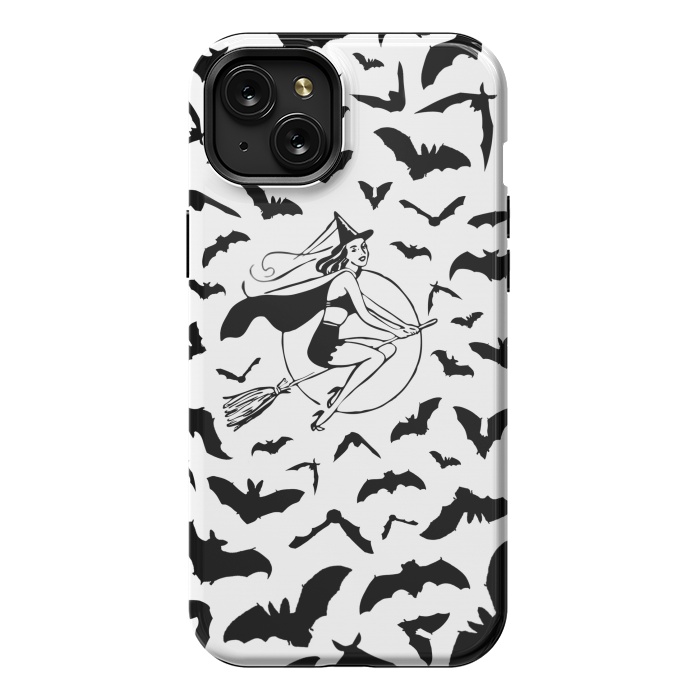 iPhone 15 Plus StrongFit Witch and flying bats vintage illustration by Oana 