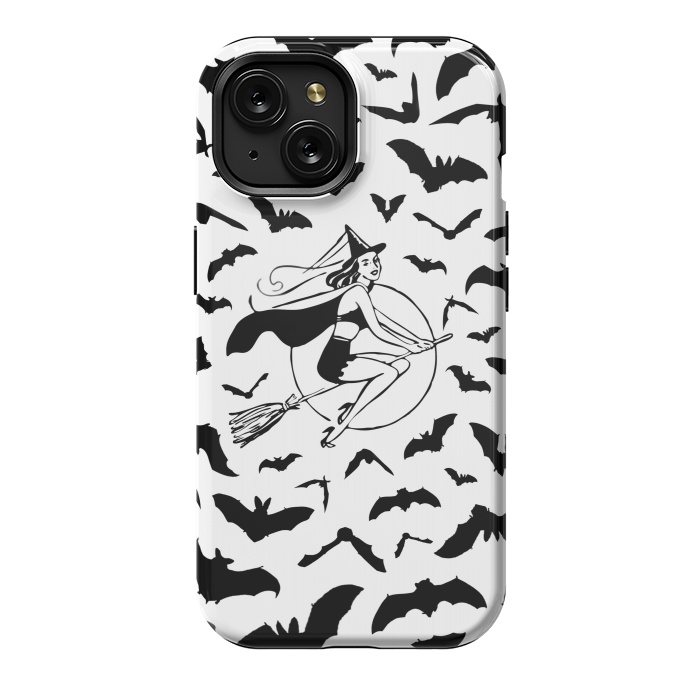 iPhone 15 StrongFit Witch and flying bats vintage illustration by Oana 