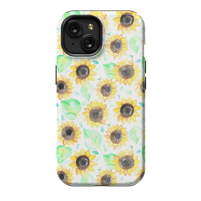 iPhone 15 StrongFit Cheerful Watercolor Sunflowers by Tangerine-Tane