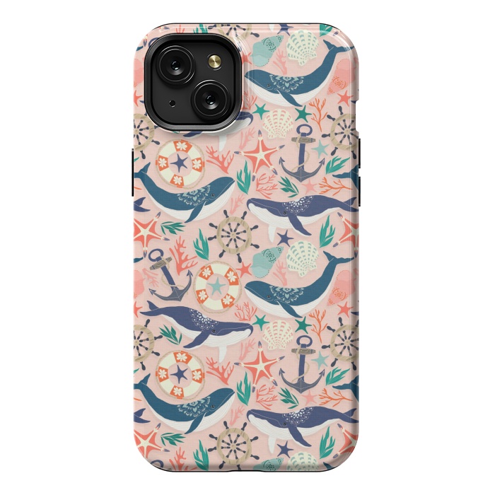 iPhone 15 Plus StrongFit Whale Song on Coral Blush by Tangerine-Tane