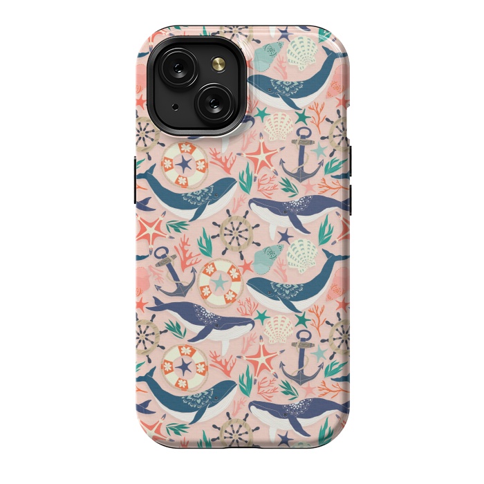 iPhone 15 StrongFit Whale Song on Coral Blush by Tangerine-Tane