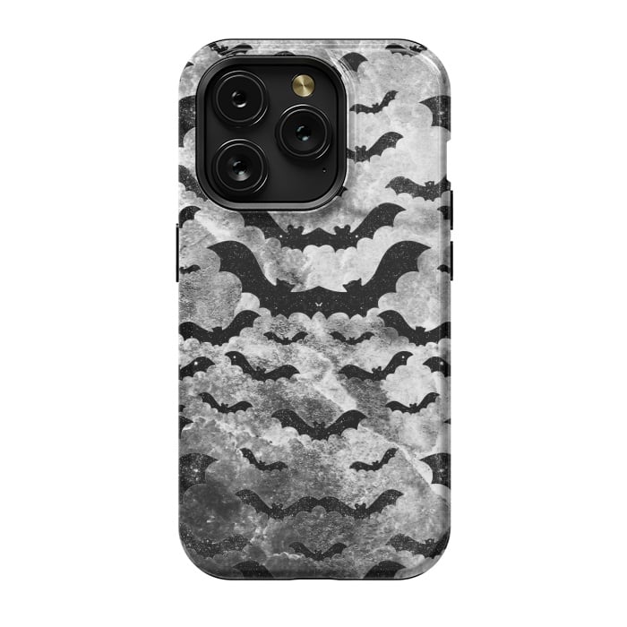 iPhone 15 Pro StrongFit Black star dust bats pattern on monochrome marble by Oana 