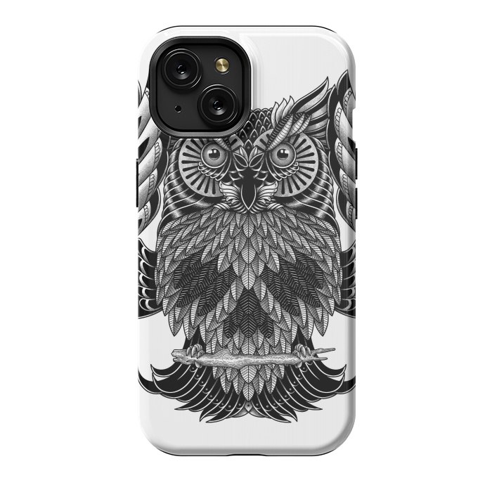 iPhone 15 StrongFit Owl Skull Ornate (White) by Afif Quilimo