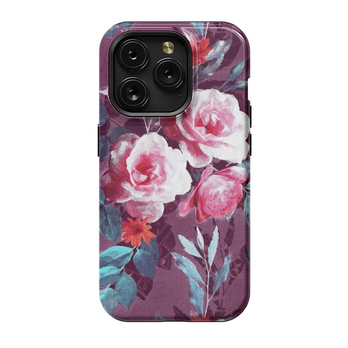 iPhone 15 Pro StrongFit Retro Rose Chintz in Magenta and Plum by Micklyn Le Feuvre