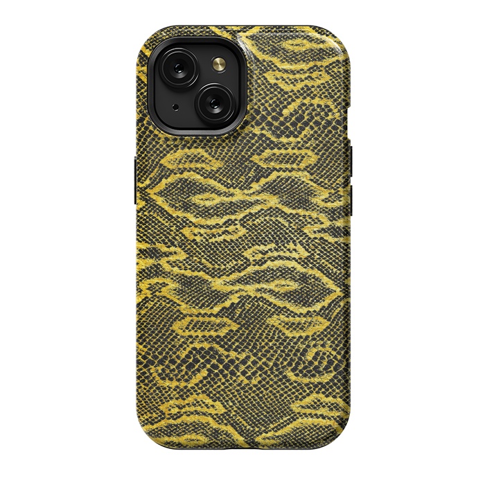 iPhone 15 StrongFit Black and Gold Snake Skin I by Art Design Works