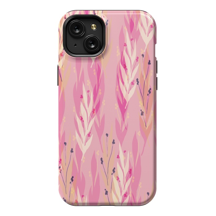 iPhone 15 Plus StrongFit pink leaf pattern by MALLIKA