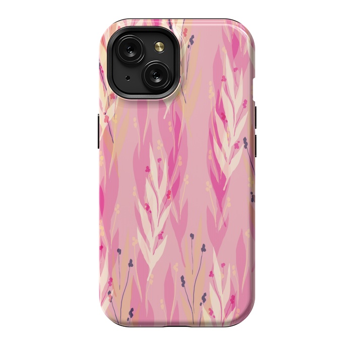 iPhone 15 StrongFit pink leaf pattern by MALLIKA