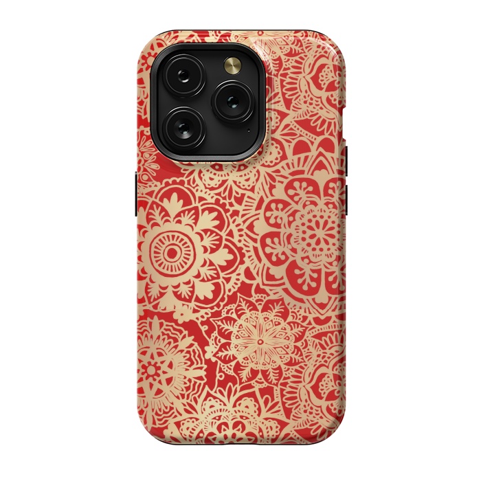 iPhone 15 Pro StrongFit Red and Gold Mandala Pattern by Julie Erin Designs