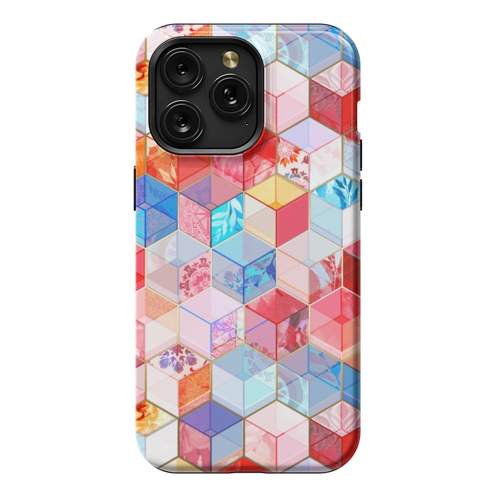 iPhone 15 Pro Max StrongFit Ruby and Topaz Kaleidoscope Cubes by Micklyn Le Feuvre