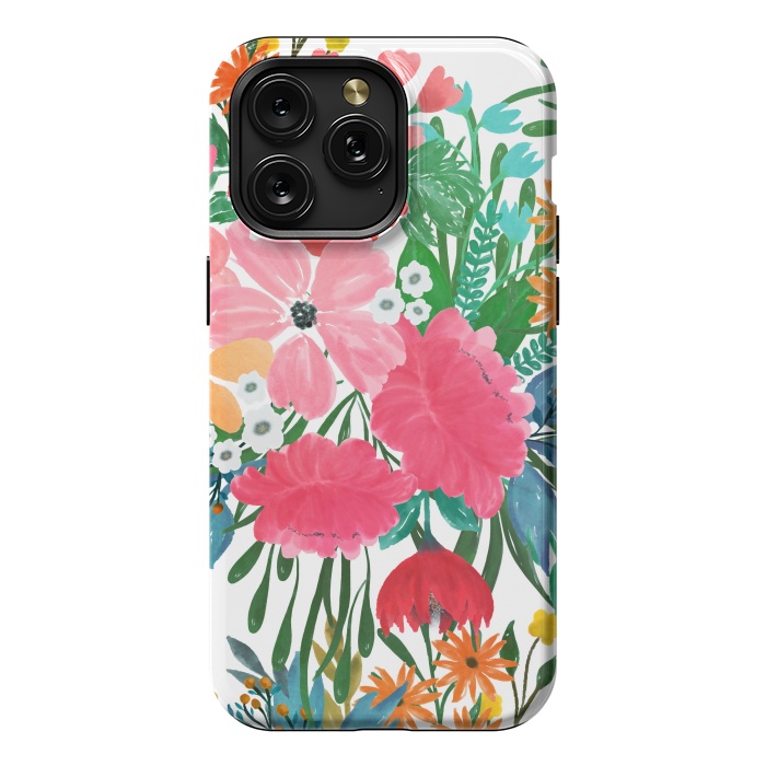 iPhone 15 Pro Max StrongFit Trendy Pink watercolor Floral Bouquet White Design by InovArts