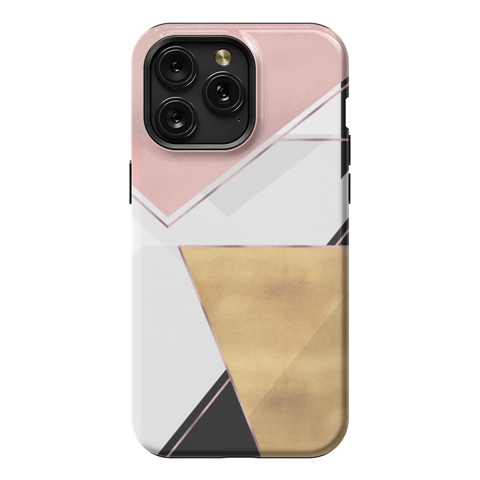 iPhone 15 Pro Max StrongFit Stylish Gold and Rose Pink Geometric Abstract Design by InovArts