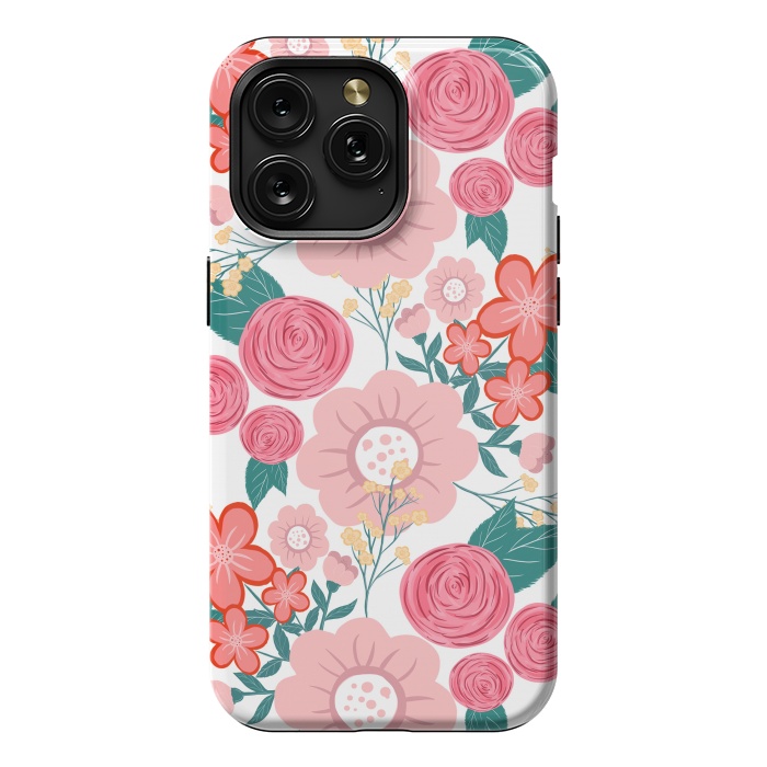iPhone 15 Pro Max StrongFit Cute girly pink Hand Drawn Flowers design by InovArts