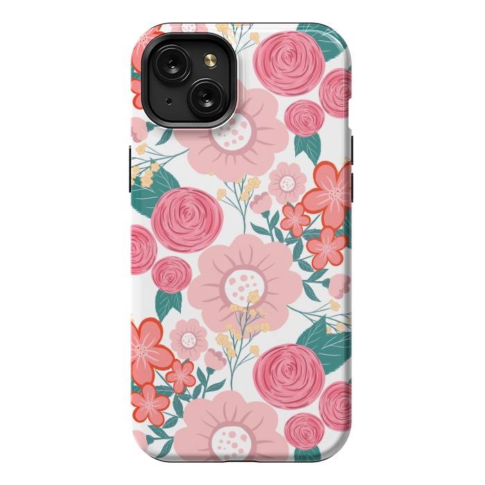 iPhone 15 Plus StrongFit Cute girly pink Hand Drawn Flowers design by InovArts