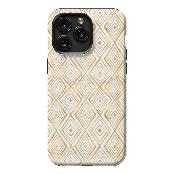 iPhone 15 Pro Max StrongFit Stylish Gold Diamond Shapes Doodles White Pattern by InovArts