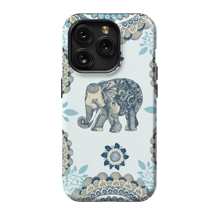 iPhone 15 Pro StrongFit Blue Floral Elephant  by Rose Halsey