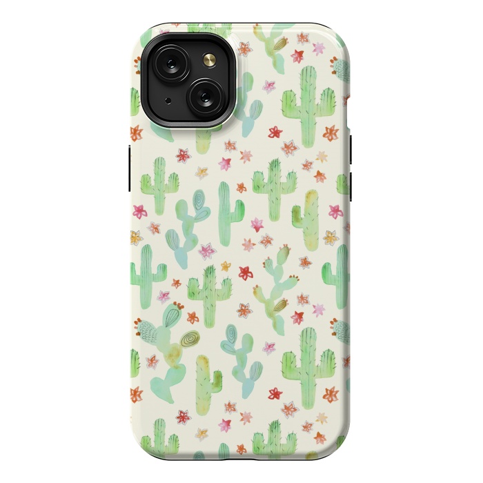 iPhone 15 Plus StrongFit Watercolor Cacti by Tangerine-Tane