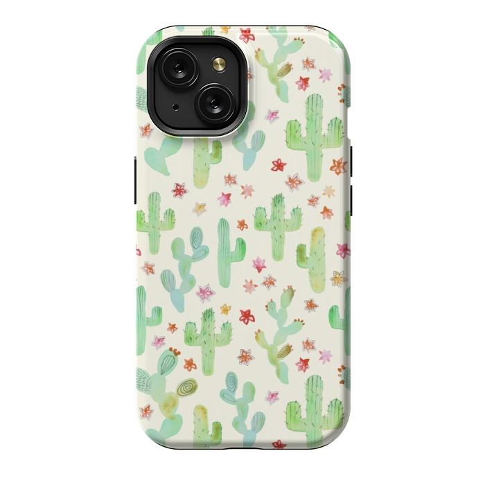 iPhone 15 StrongFit Watercolor Cacti by Tangerine-Tane