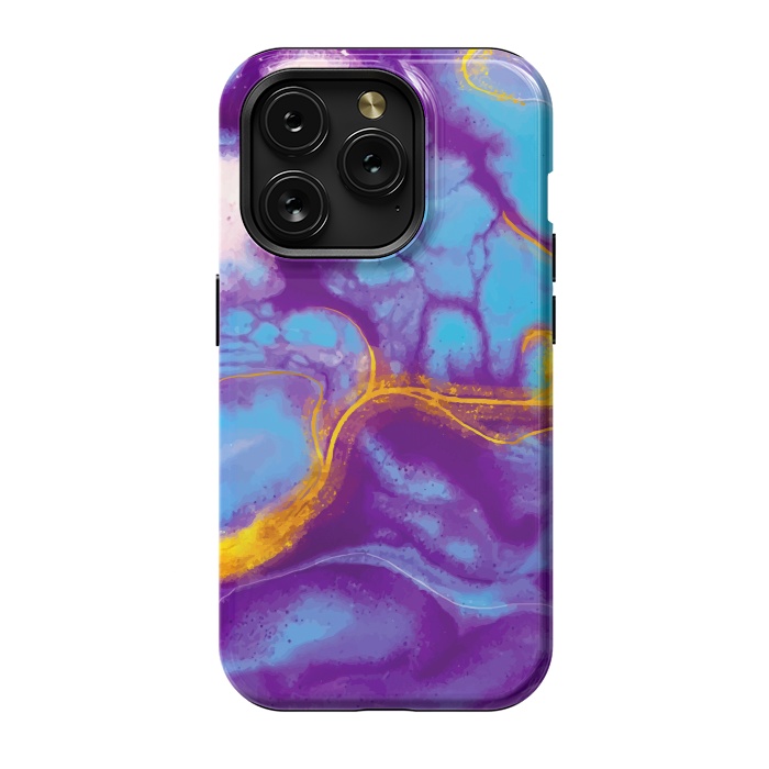 iPhone 15 Pro StrongFit blue purple gold marble by haroulita