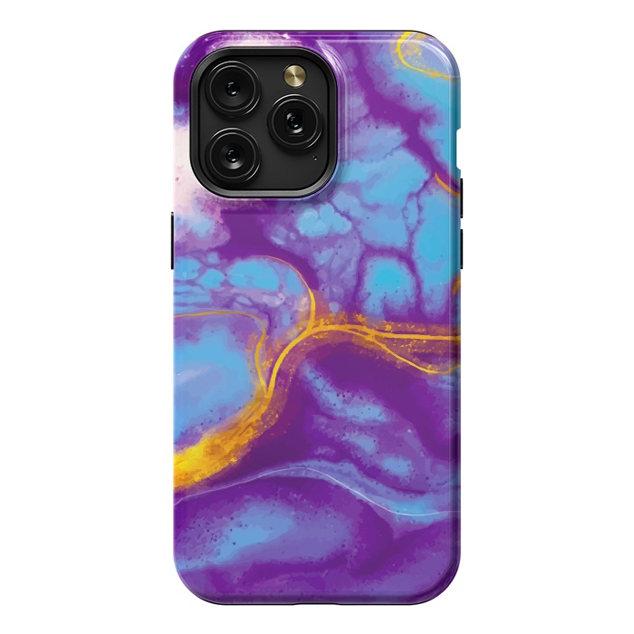 iPhone 15 Pro Max StrongFit blue purple gold marble by haroulita