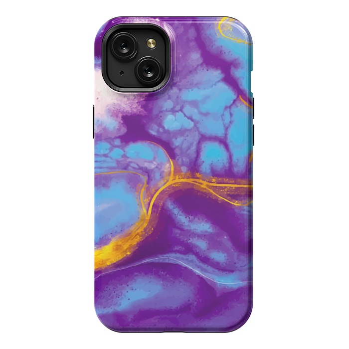iPhone 15 Plus StrongFit blue purple gold marble by haroulita