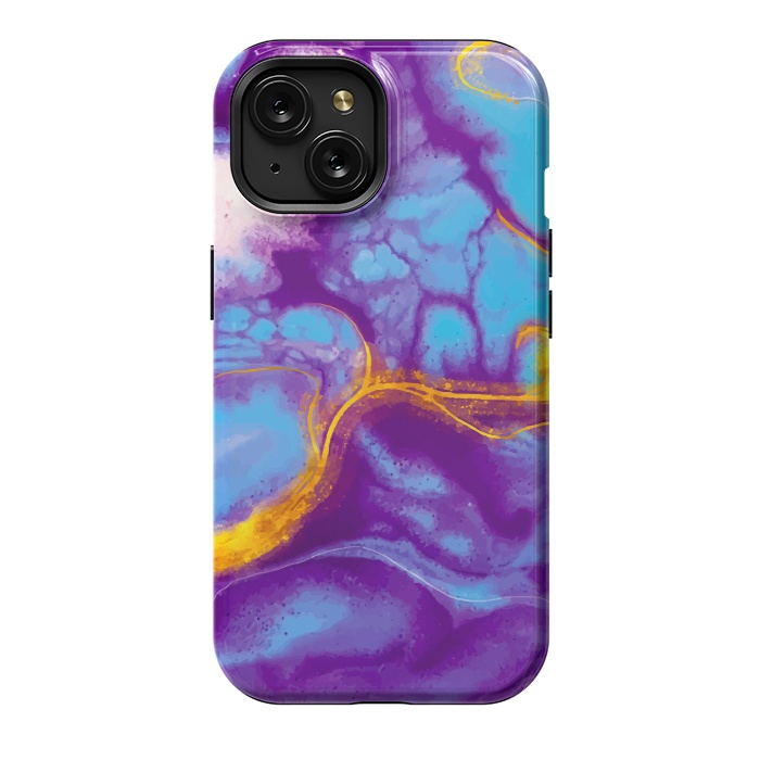 iPhone 15 StrongFit blue purple gold marble by haroulita