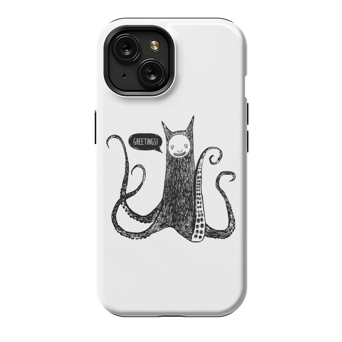 iPhone 15 StrongFit Greetings from the kraken cat by Laura Nagel