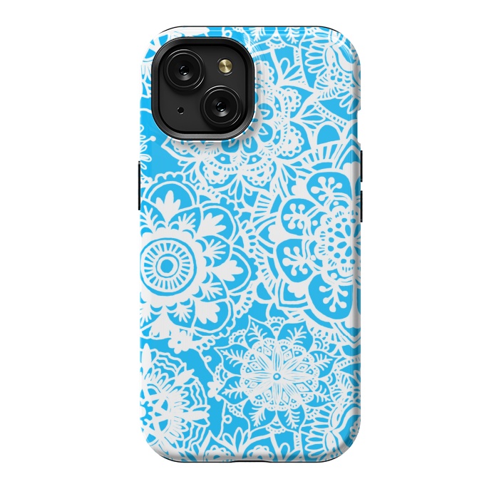 iPhone 15 StrongFit Blue and White Mandala Pattern by Julie Erin Designs