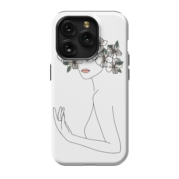 iPhone 15 Pro StrongFit Lineart - Nymph Girl Floral by DaDo ART