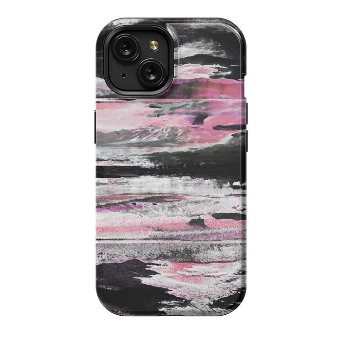 iPhone 15 StrongFit Faded pink mountain sunset landscape by Oana 