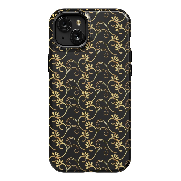 iPhone 15 Plus StrongFit golden black floral pattern by MALLIKA