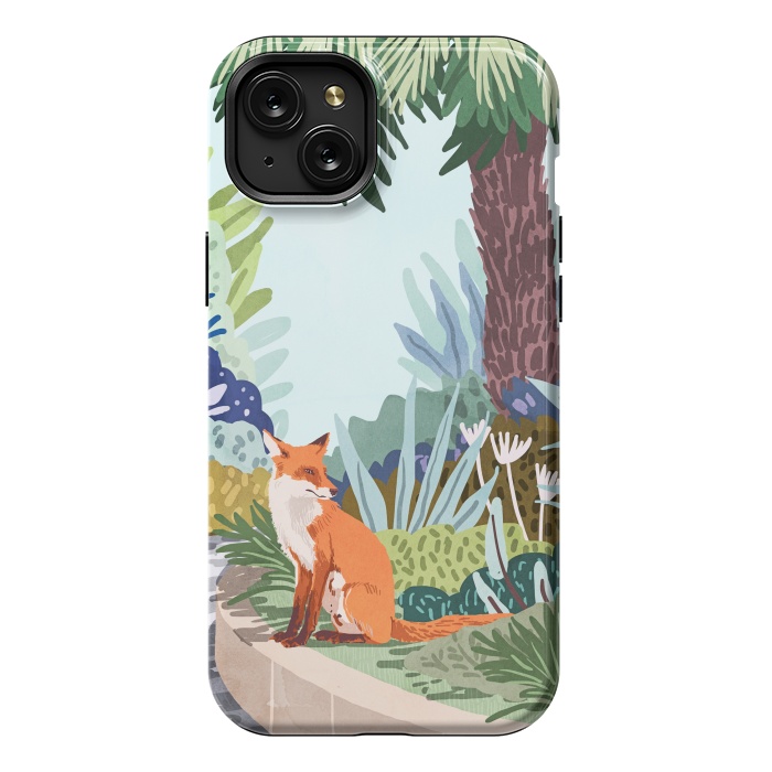 iPhone 15 Plus StrongFit Fox in The Garden | Animals Wildlife Botanical Nature Painting | Boho Colorful Jungle Illustration by Uma Prabhakar Gokhale