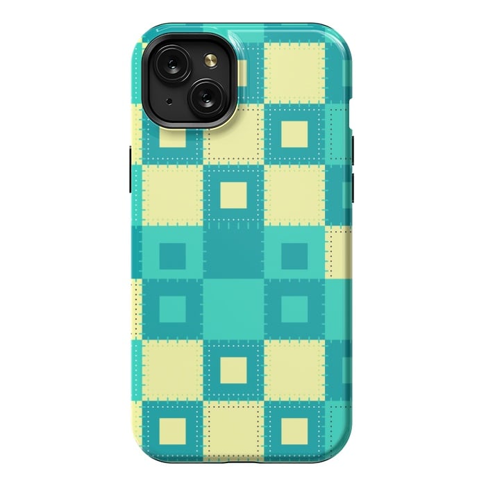 iPhone 15 Plus StrongFit blue yellow patchwork by MALLIKA