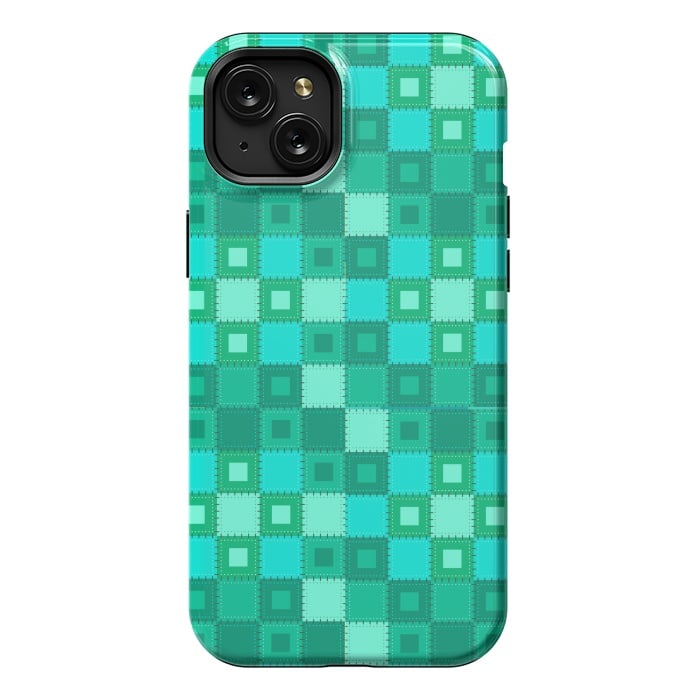 iPhone 15 Plus StrongFit blue green patchwork by MALLIKA