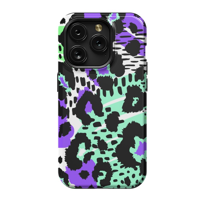 iPhone 15 Pro StrongFit PURPLE TEAL ANIMAL PRINT by haroulita