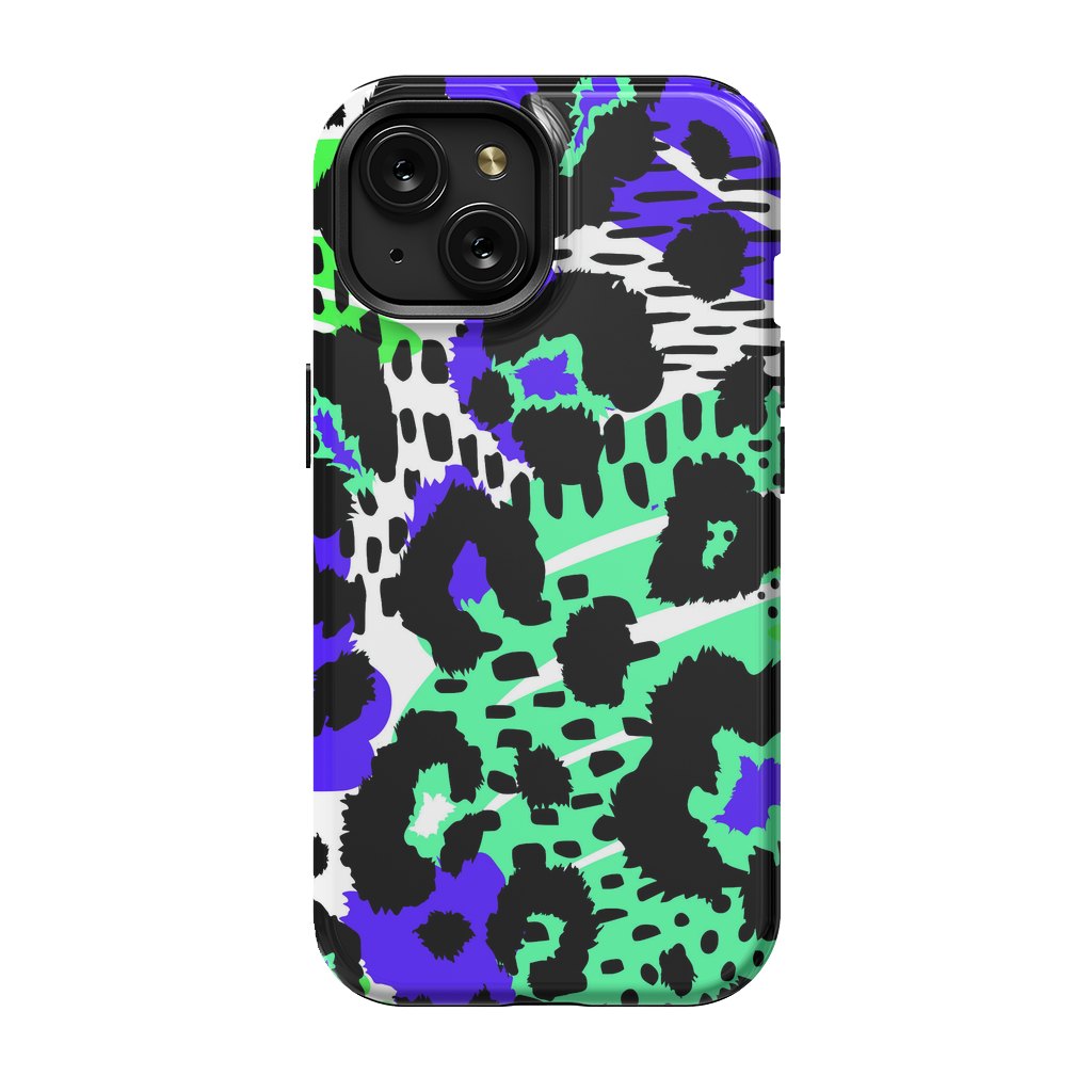 iPhone 15 StrongFit PURPLE TEAL ANIMAL PRINT by haroulita